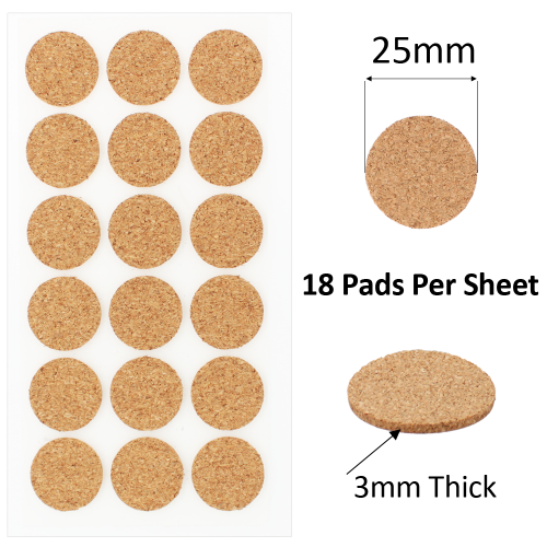 25mm Round Self Adhesive Cork Pads Ideal For Furniture & Also For Table & Chair Legs